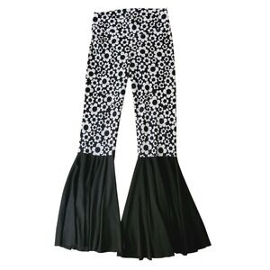 Handmade by Cookie Black White Daisy Floral Ribbed BellBottom Flare Pant Girls 7
